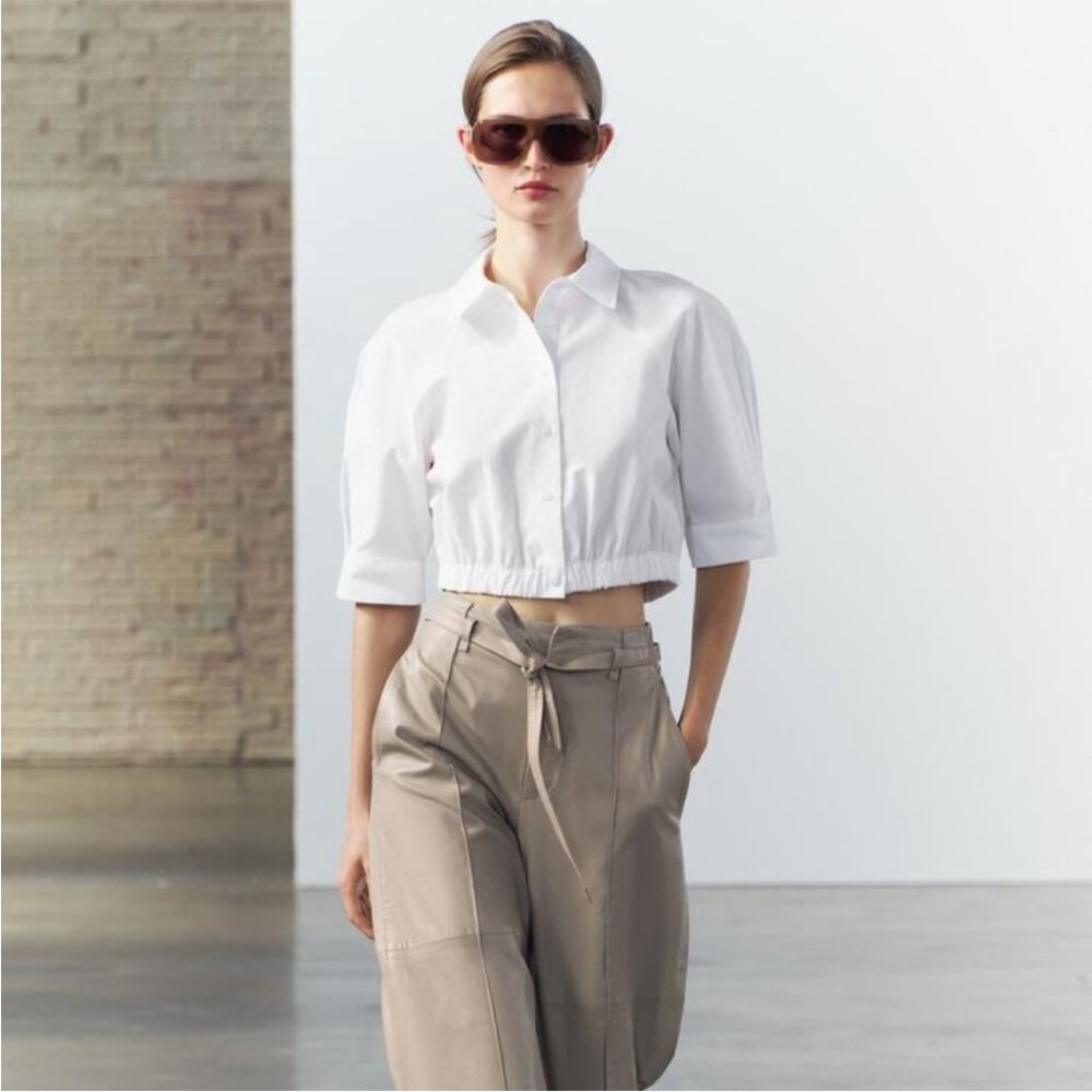 🦋 Bloggers’ Favorite 🦋 New ZARA ELASTICIZED CROPPED WHITE SHIRT ZW COLLECTION